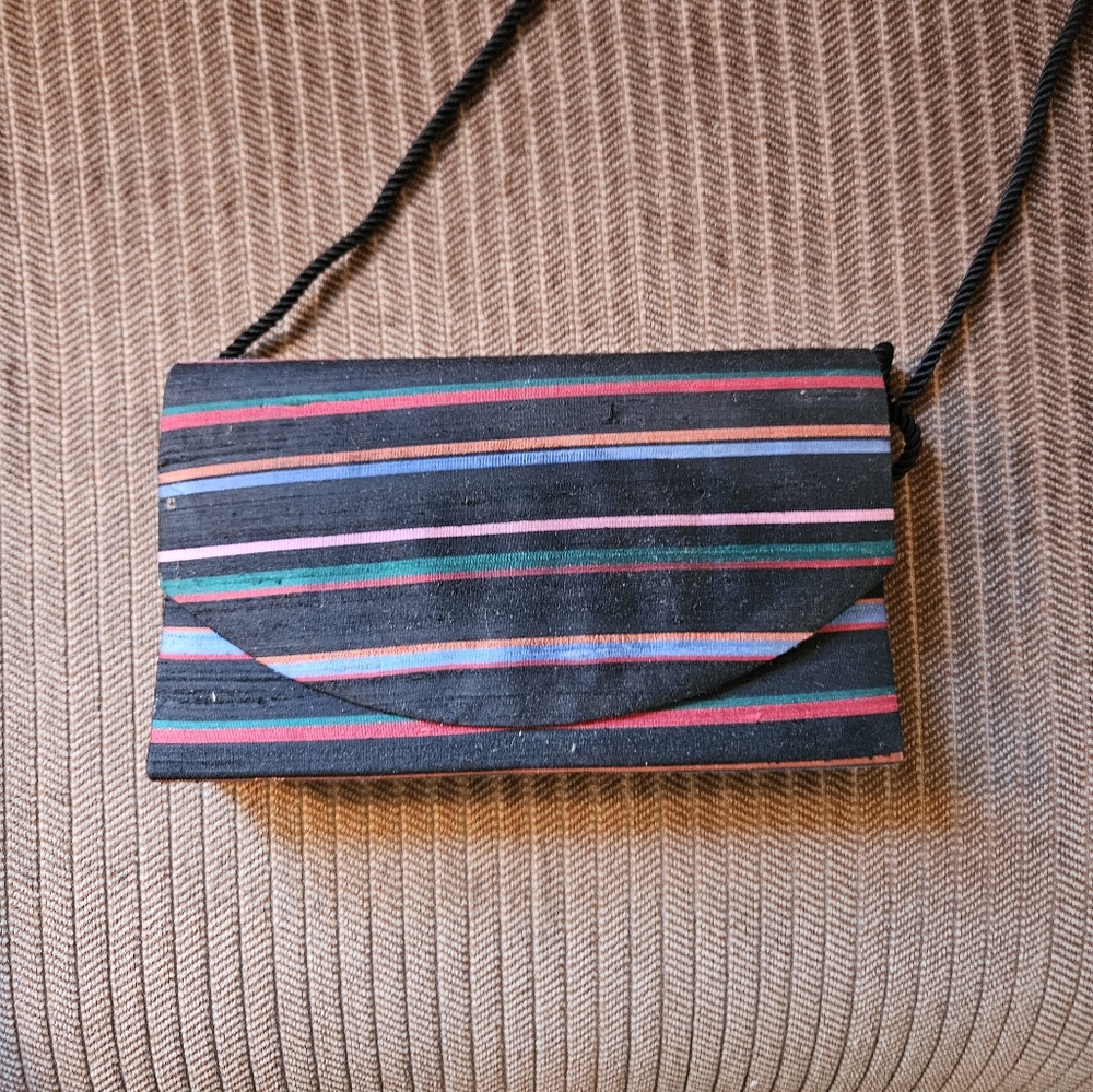 Striped Raw Silk Fabric Envelope Bag